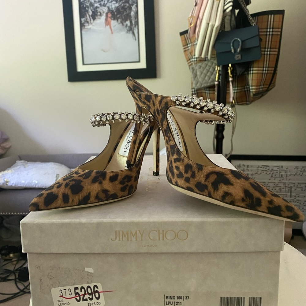 BRAND NEW with box Jimmy Choo Bing 100 in leopard suede. Size 37.